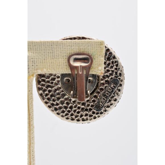 Vintage Chunky Clip On Earrings Crystal Antiqued Round Mod Dep Signed 1980s A21 - Picture 9 of 12